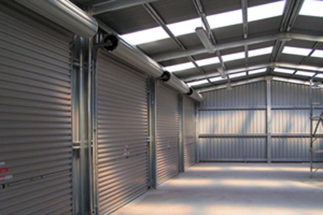 The interior-side of multiple roller doors